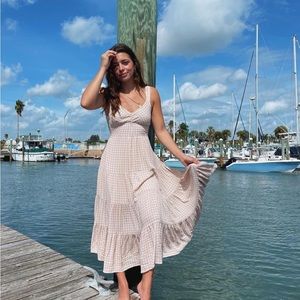 Grey Bandit checkered summer pink and cream maxi dress